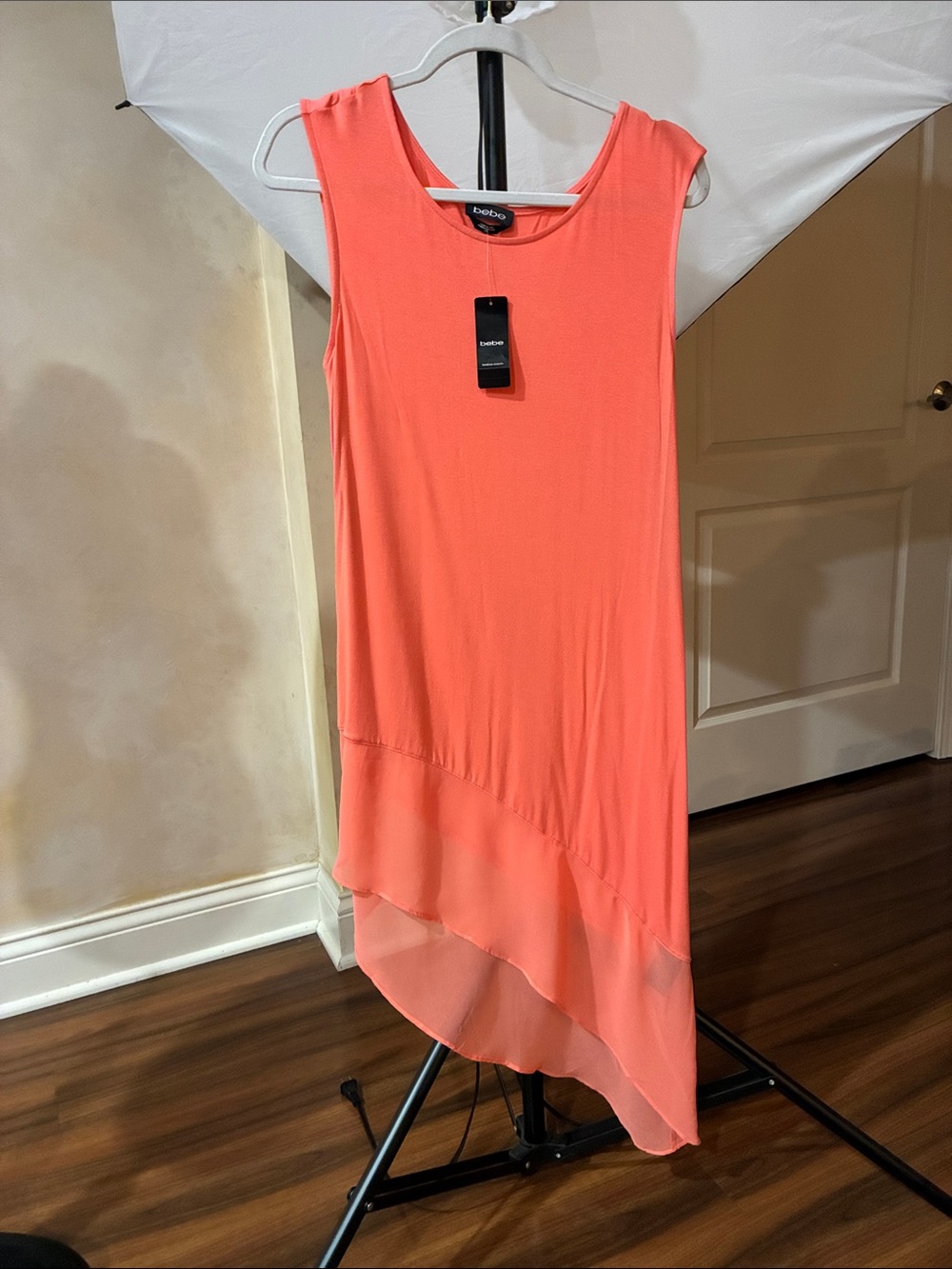 bebe Coral Sleeveless Asymmetric Layered Hem Dress